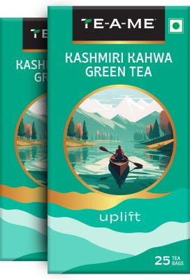 TE-A-ME Kashmiri Kahwa Green, 50 Tea Bags | Green Tea with Real Spices | Cinnamon, Cardamom Green Tea Bags Box(2 x 25 Bags)