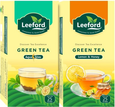 Leeford Green Tea Aqua Slim and Lemon With Honey For Weight Loss and Health Combo Pack ( 25 Bags Each) Lemon, Honey Green Tea Bags Box(2 x 25 Bags)