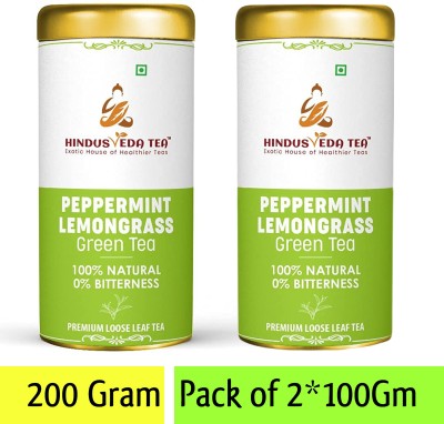HINDUSVEDA TEA Lemongrass Peppermint Green Tea, 200 Gm Loose Leaf Organic Tea | For Weight Loss Lemon Grass, Peppermint Green Tea Tin(2 x 100)