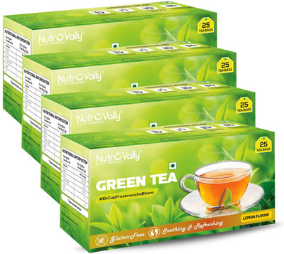 NutroVally Green Tea for weight loss & Build Immunity | Premium green tea leaves Lemon Green Tea Bags Box(4 x 25 Bags)
