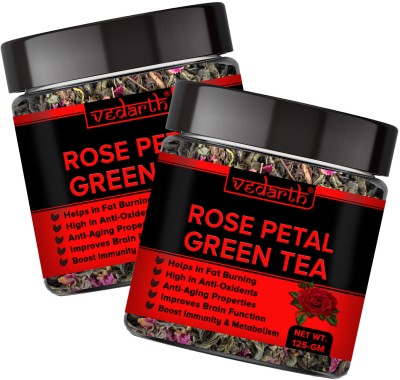 Vedarth Green Tea Leaf with Rose Petal (Dried Leafs) Pack of 2 Green Tea Plastic Bottle(2 x 125 g)