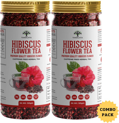 Vanalaya Organic Hibiscus Flower Tea from Sun Dried Hibiscus Petals For weight loss, Reduce Stress and Blood Pressure Herbal Tea Plastic Bottle(2 x 50 g)