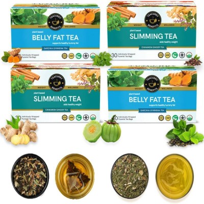 TEACURRY Belly Fat Tea and Slimming Tea Combo - For Weight Loss & Flatter Tummy Herbal Tea Box(4 x 30 Bags)