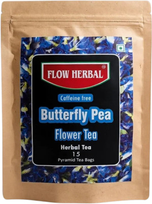 flow herbal Butterfly Pea Flower Tea, 15 Pyramid Tea Bags, Herbal Tea, Caffeine Free Blue Tea Pouch(15 Bags)