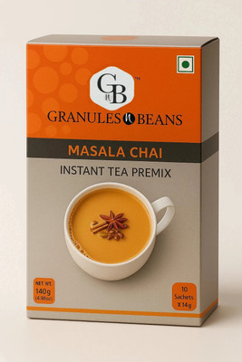 Granules and Beans Masala Tea Instant Premix |Masala Chai Instant Premix | 10 Sachets of 14gms Each Instant Chai for Immunity & Freshness Spices, Ginger, Cardamom, Cinnamon, Cloves, Black Pepper Instant Tea Box(10 Sachets)