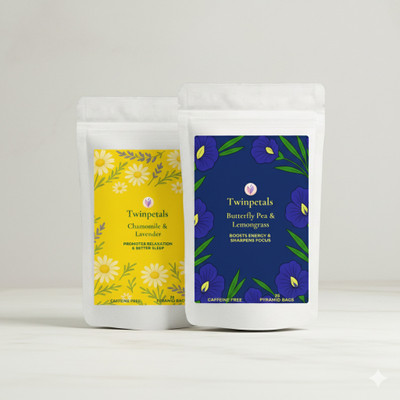 TWINPETALS Chamomile Lavender & Butterfly Pea Lemongrass Tea Combo Chamomile, Lavender, Lemon Grass Herbal Tea Bags Box(120 g)