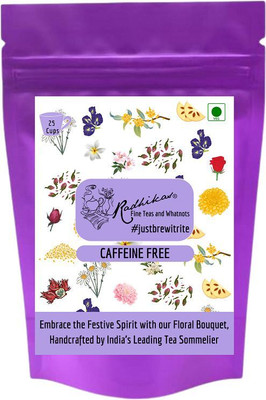 Radhikas Fine Teas and Whatnots Festive Floral Blends: Rose, Jasmine, Chamomile, Hibiscus & Butterfly Blue Pea Herbal Tea Vacuum Pack(50 g)