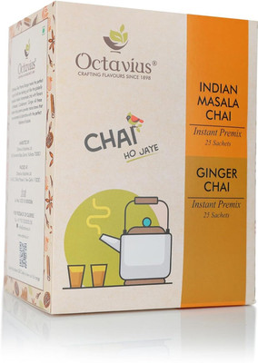 Octavius Ginger & Indian Masala Chai Ready Tea Economy Pack ( 2 in 1) Ginger Instant Tea Box(50 Bags)