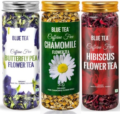 BLUE TEA 3 in 1 Combo | Butterfly Pea Flower Tea 25g, Hibiscus Tea 50g, Chamomile Tea 30g Herbs Herbal Tea Plastic Bottle(3 x 35 g)