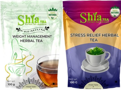 shia tea Weight Management 100 Gm & Stress Relief herbal 100 gm Combo pack Garcinia, Hibiscus, Chamomile Herbal Tea Pouch(2 x 100 g)