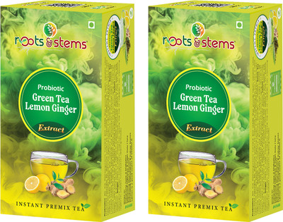 Roots & Stems Green Tea Lemon Ginger Extract Premix |Green Tea with Probiotic for Fat Loss Lemon, Ginger Green Tea Box(2 x 20 Sachets)
