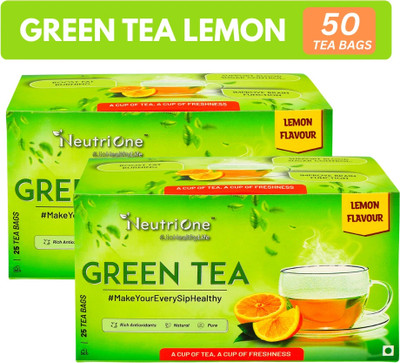 NeutriOne Green Tea Lemon for Weight Loss & Boost Immunity| Vitamin C|Authentic Tea Leaves Lemon Green Tea Bags Box(2 x 25 Bags)