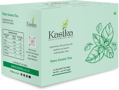 Kasika Pure Green Tea Leaves in Pyramid Tea Bags Unflavoured Green Tea Box(20 Bags)