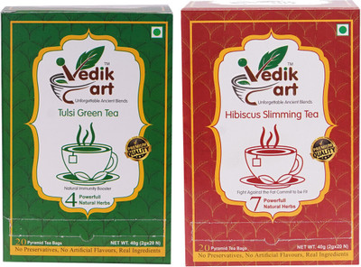 Vedik Art Combo Of Tulsi Green Tea And Hibiscus Slimming Tea |Pure and Natural Herbs Tulsi Green Tea Box(2 x 20 Bags)