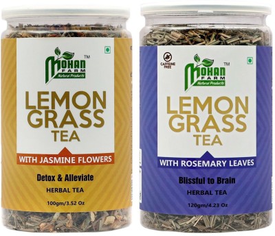 Mohan Farm Lemon Grass Tea Jasmine Flowers Flavor 100G & Rosemary Flavor Tea 120G Lemon Grass Herbal Tea Box(2 x 110 g)