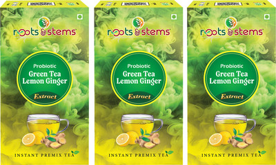Roots & Stems Green Tea Lemon Ginger Extract Premix |Green Tea with Probiotic for Fat Loss Lemon, Ginger Green Tea Box(3 x 20 Sachets)