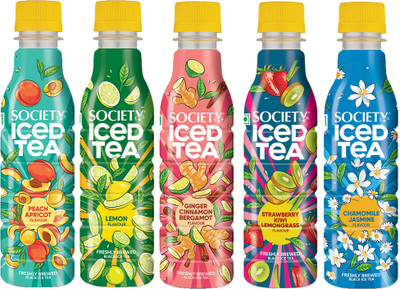 Society Ready to Drink Strawberry Kiwi, Ginger ,Jasmine ,Lemon & Peach Iced Tea Plastic Bottle(5 x 250 ml)
