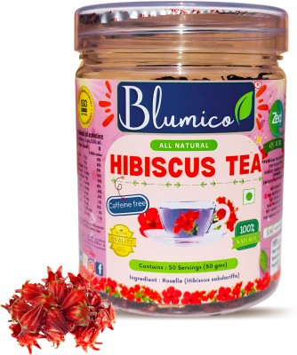 blumico Hibiscus Flower Tea - 50 Servings || Shade dried || Caffeine-Free || Natural || Hibiscus, Herbs Herbal Tea Plastic Bottle(50 g)