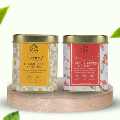 leafbox Chamomile & Hibiscus Combo Whole Leaf | Vacuum Packed Loose Leaf Green Tea Tin Green Tea Tin(2 x 62.5 g)