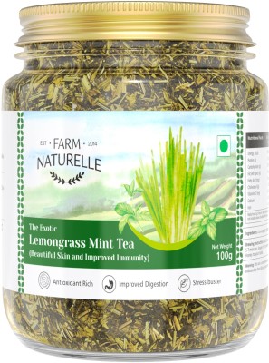 Farm Naturelle Lemongrass Mint Tea Refreshing Natural Blend Aromatic Loose Leaf Tea Experience Green Tea Glass Bottle(100 g)