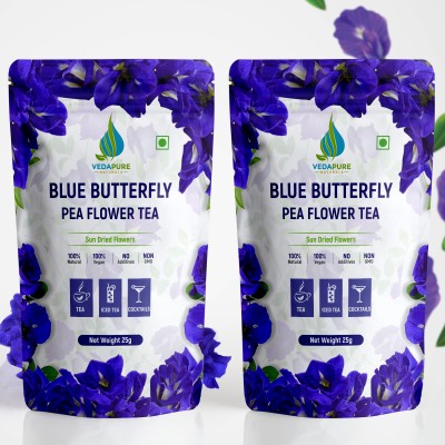 vedapure naturals Blue Tea- Butterfly Pea Flower Iced Teas, Coolers, Cocktails Horeca 25gm Herbs Herbal Tea Plastic Bottle(2 x 12.5 g)