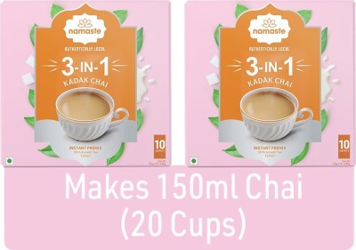 Namaste Chai Instant Tea Premix Assam Kadak Chai Ready Mix Powder | 22g x 20 Sachets Cardamom Tea Box(2 x 220 g)
