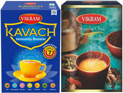 Vikram Kavach Immunity Booster 250 Grams and Masala 250 Grams Pack Herbs Tea Box(2 x 250 g)