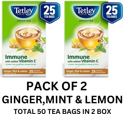 Tetley Immune with Added Vitamin C Ginger, Mint, Lemon Green Tea Bags Box(2 x 25 Bags)