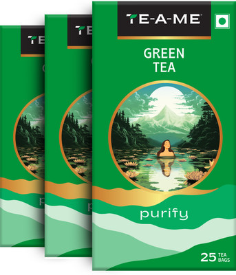 TE-A-ME Natural Pack of 3 (3 X 25 = 75 Tea Bags) Green Tea Bags Box(3 x 25 Bags)
