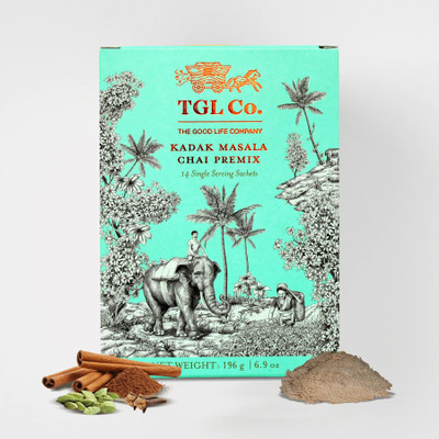 TGL Co. Kadak Masala Chai Instant Tea Premix Tea with Masala, 14 Sachets  Cardamom, Ginger, Cloves, Cinnamon, Black Pepper Black Tea Bags Box(196 g)