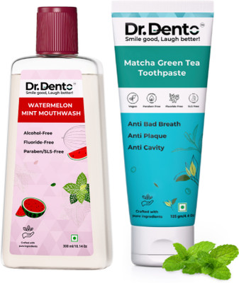 Dr.Dento Matcha Green Tea Toothpaste & Watermelon Mint Mouthwash Teeth Whitening Kit