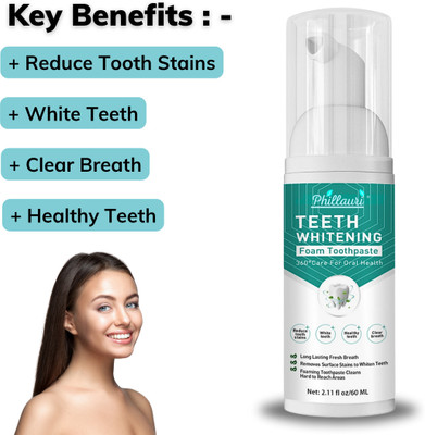 Phillauri Teeth Whitening Foam To Removes Bad Breath Fights Germs Teeth Whitening Kit Teeth Whitening liquid(60 ml)