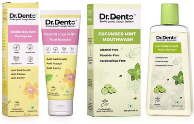 Dr.Dento Vanilla Icey Mint Toothpaste & Cucumber Mint Mouthwash Teeth Whitening Kit