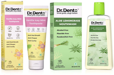 Dr.Dento Vanilla Icey Mint Toothpaste & Aloe Lemongrass Mouthwash Teeth Whitening Kit