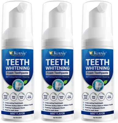 kuraiy Toothpaste Whitening Foam Natural Mouth Wash Dental Tool PACK OF 3 Teeth Whitening Kit