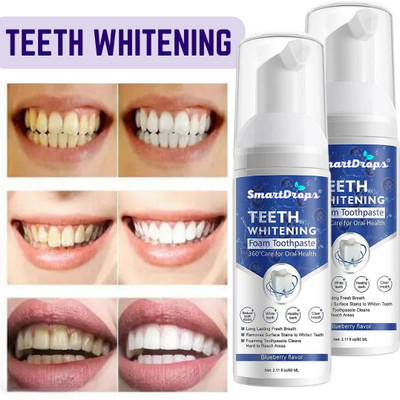 smartdrops Teeth Whitening Mousse Foam To Deeply Cleaning Gums Toothpaste(120 ml, Pack of 2)
