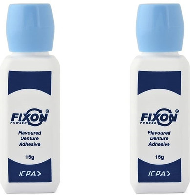 PRAKDENT Dental Fixon Powder Flavoured Denture Adhesive 15g Set of 2pc /No Teeth Whitening liquid(10 ml)