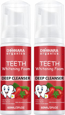 DONNARA organics Teeth Whitening Strawberry Extract Foam Clean Germ Freshen Breath Pack 2 of 60ML Teeth Whitening liquid(120 ml)