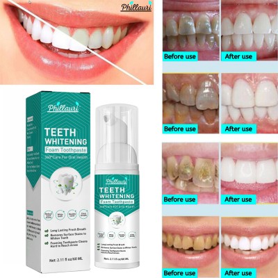 Phillauri Teeth Brightens Foam to Fiight Germs Cavity with Mint Extract Teeth Whitening liquid(60 ml)