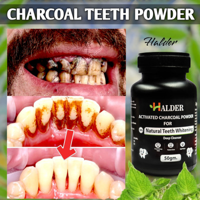 HALDER Ayurvedic Charcoal Teeth Whitening Powder Suitable For Sensitive Teeth | 50gr Teeth Wipe(Pack of1)
