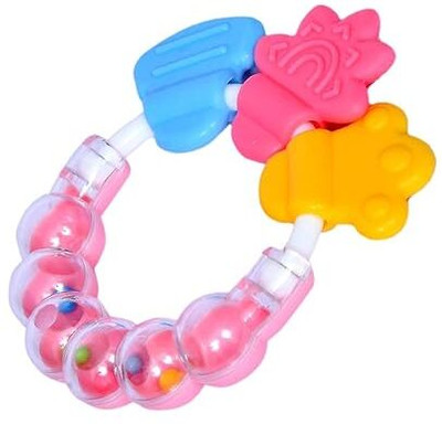 qtypie BPA Free Silicone Teether with Rattle Handle Teether(Multicolor)