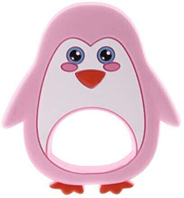 WOWCO Baby Penguin Shape Teether Soother | Baby Silcone Teether Teether(Pink)