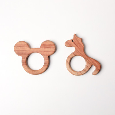 opatoys Neem Wood Teether Set of 2 - Unicorn & Micky Mouse Teether's For Babies Teether(Natural)