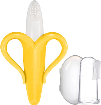 Jingle Kids Baby Silicone Banana Shape Teething Toy With Finger Brush Molar BPA Free Teether and Feeder(BANANA FINGER)