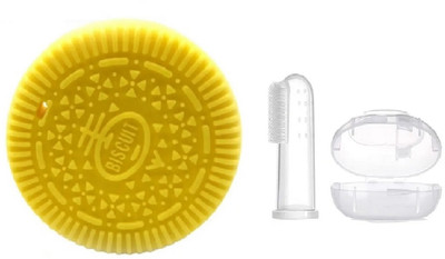 Enorme Silicone Yellow Biscuit Shape Teether & Finger Toothbrush with case for Baby Teether(Multicolor)