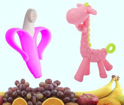 The Cheeky Kidzz Baby Soft Silicone Giraffe Shape Teething Toy With Banana Molar Teether BPA Free Teether and Feeder(Giraffe Banana)