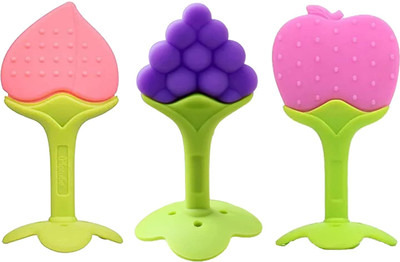 B inik Silicone Teether, Dual Design (Pack of 2) 3 month+ Teether and Feeder(Multicolor)