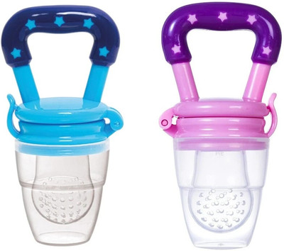 KIDSSANSAR Baby Fruit and Food Nibbler/Food Feeder/Silicone Food Nibbler/Feeder Pack of 2 Teether and Feeder(Pink, Blue)
