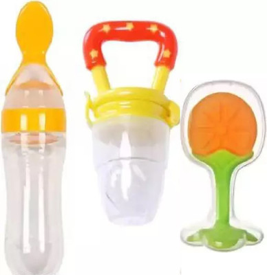 smilykid YellowSpnFeeder_YellowFeeder_OrangeTeether Feeder(Spoon Feeder and Ring Teether, Fruits Feederd)