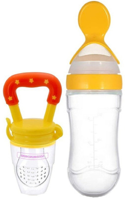 CROSAL Premium Silicone Soother & Spoon Feeder Teether and Feeder(Yellow, Multicolor)